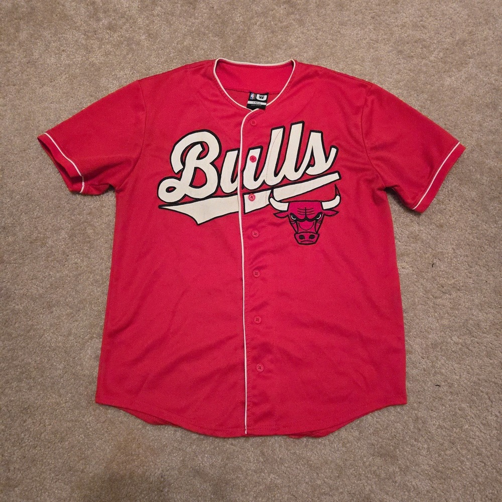 Ultra Game Chicago Bulls Baseball Jersey Mens Large Red NBA Basketball Sewn